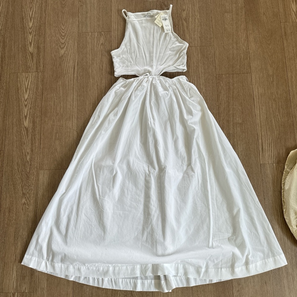 White Sleeveless cut out Midi Dress